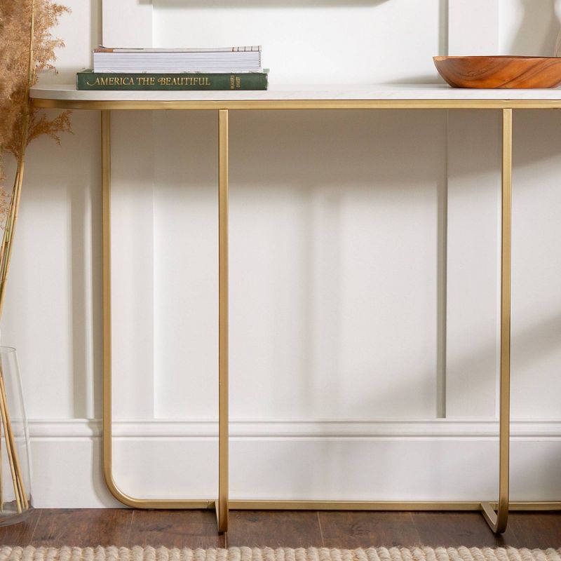 Megan Modern Glam Curved Console Table Faux White Marble/Gold - Saracina Home, 6 of 15