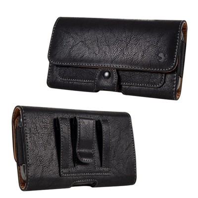 LUXMO Extra Large Horizontal Universal Leather Pouch - Black