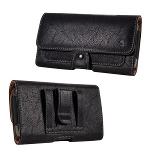 LUXMO Extra Large Horizontal Universal Leather Pouch - Black - 1 of 4