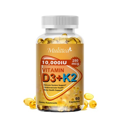 Mulittea 10000 IU Vitamin D3 K2, Support Bone & Joint Health, Increase Immunity, 60 Softgels