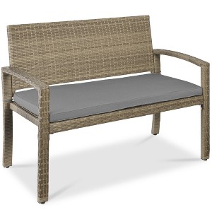 Best Choice Products 2-Person Outdoor Wicker Bench Garden Patio Porch Furniture w/ 700lb Capacity, Cushion - 1 of 4