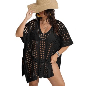 Womens Swimsuit Cover Up Hollow Out Swimwear Beach Bathing Suit Bikini Coverups Regular - 1 of 4