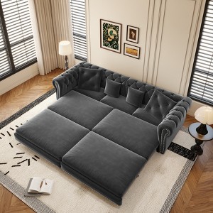 KWPZQEB 89" Chesterfield Sofa Bed, 3-in-1 Pull Out Couch Bed with Movable Ottoman & 4 Pillows, Velvet Pull Out 3-Seater Sofa Bed for Living Room - 1 of 4