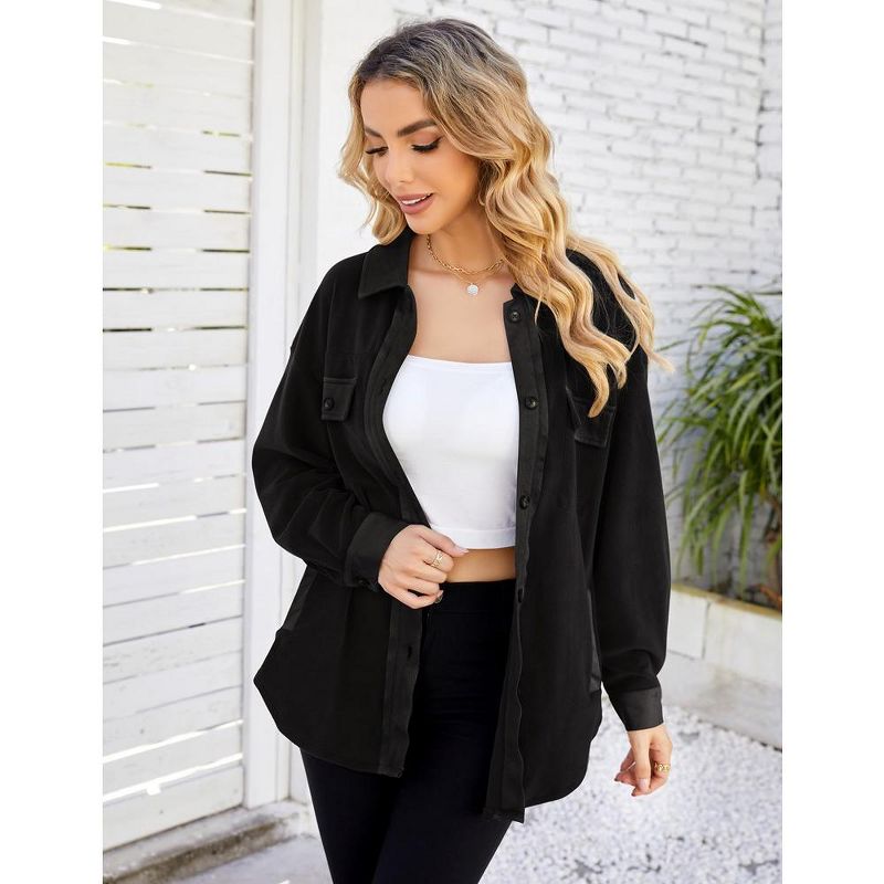 Womens Velvet Long Sleeve Button Down Shirts Casual Blazer Jacket Oversized Blouses Tops, 3 of 6