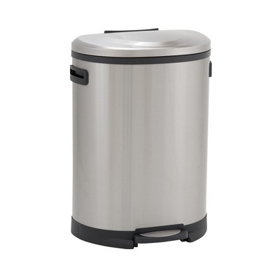 Oval Trash Can with Step, Stainless Steel, 50 Liter / 13 Gallon / Large Stainless Steel Trash Can with Plastic Liner