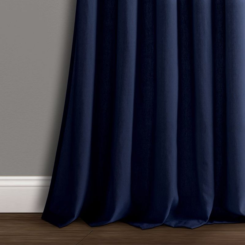 Burlap Knotted Tab Top Window Curtain Panels Navy Pair 45X84 Set, 3 of 7