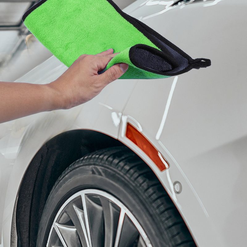 Unique Bargains 600GSM Highly Absorbent Microfibre Car Drying Towel 11.81"x15.75" Gray Green 4 Pcs, 3 of 7