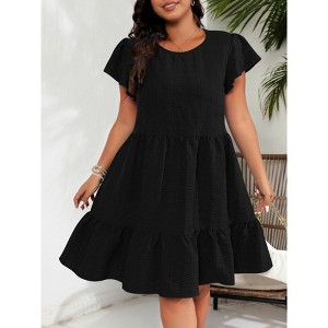 Womens Summer Dress Smocked Sweetheart Neckline Short Sleeve Flowy A-Line Short Cute Casual Dresses,Black,L
