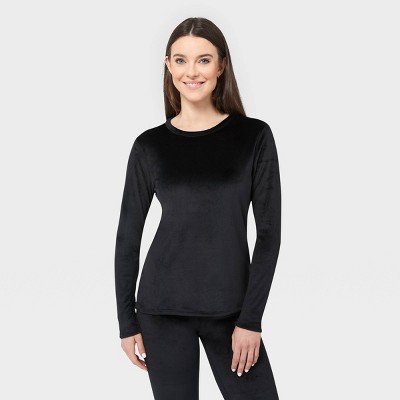 Wander By Hottotties Women's Velour Thermal Crewneck Sweatshirt - Black Xl  : Target