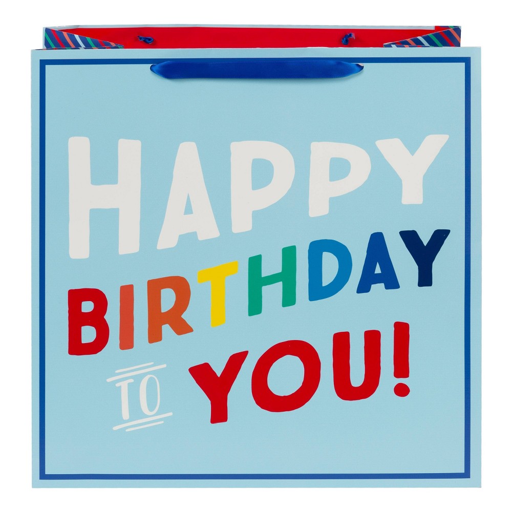 Square Birthday Gift Bag Blue - Spritz™: Large Multicolor Typography for Boys