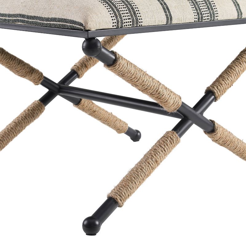 24&#34; Ashburn Boho Rope Wrapped Campaign Accent Stool Ottoman Black/Natural Wide Striped - Linon, 5 of 8