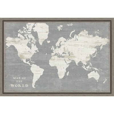 Amanti Art Slate World Map by Sue Schlabach Canvas Wall Art Print Framed 23-in. x 16-in.