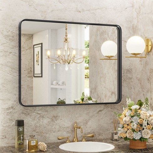 40"×30"black Rectangle Farmhouse Bathroom Mirror Vanity Mirror For Wall ...