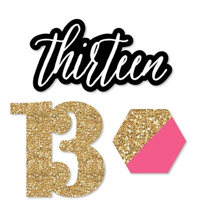 Big Dot of Happiness Chic 13th Birthday - Pink, Black and Gold - DIY Shaped Birthday Party Cut-Outs - 24 Count