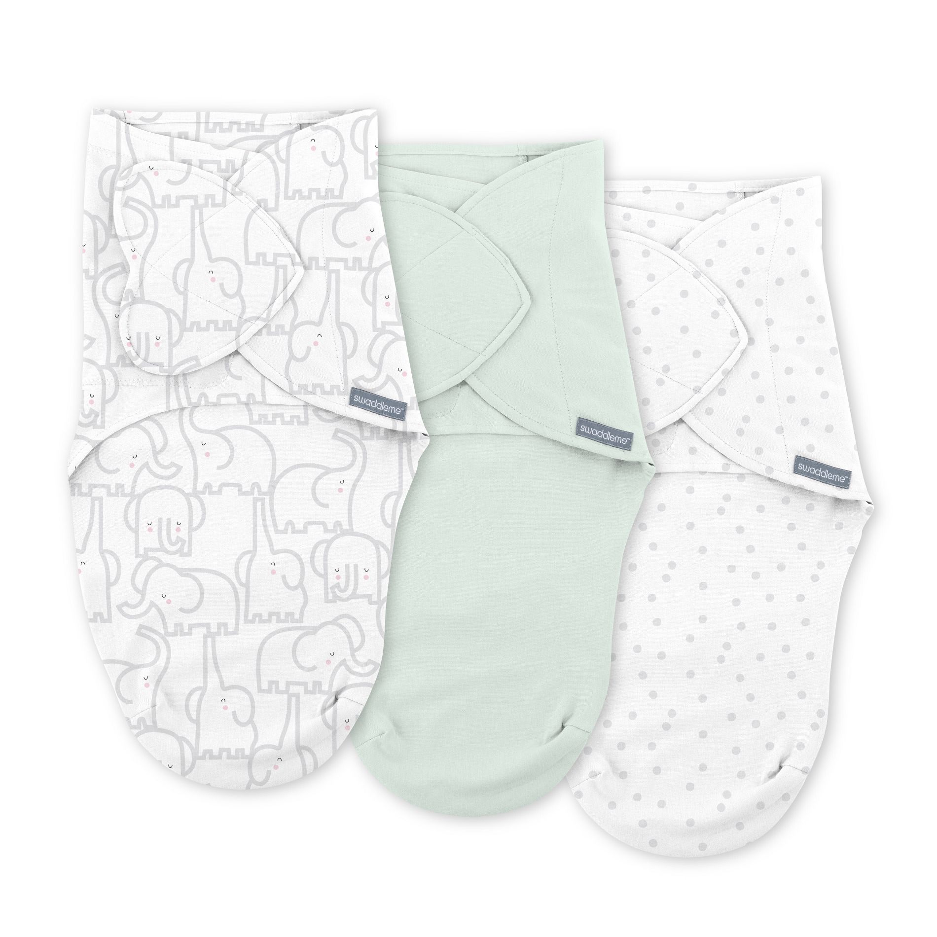 SwaddleMe by Ingenuity Monogram Collection Swaddle Wrap, for Ages 0-3 Month - Elephant Dance - 3pk