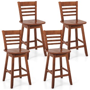 Costway 4 PCS 24.5" Counter Height Bar Chairs Swivel Bar Stools with Hollow Backrest Brown/White - 1 of 4