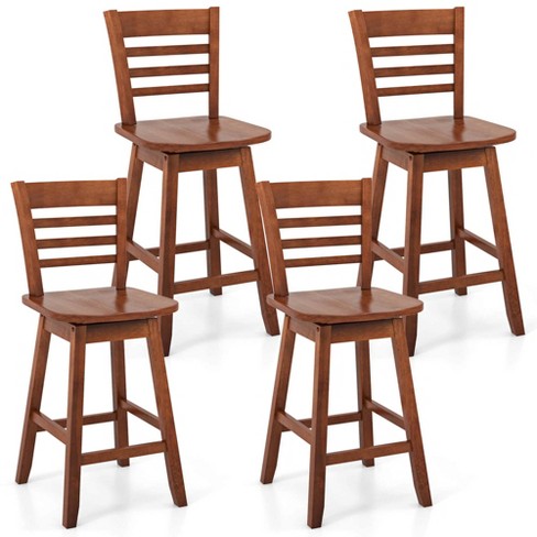 Costway 4 PCS 24.5" Counter Height Bar Chairs Swivel Bar Stools with Hollow Backrest Brown/White - image 1 of 4