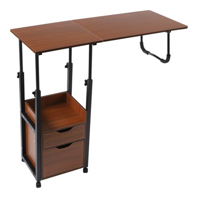 YIYIBYUS Movable Bedside Table, Height Adjustable Over Bed Desk, End Table With Wheels, Brown