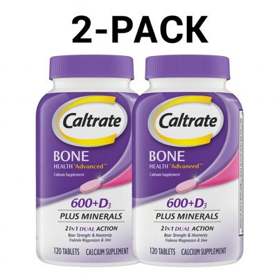 Caltrate 600+D3 Plus Minerals Calcium Vitamin D Supplement - 120 Count for Bone Health - 2 Pack