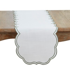 Saro Lifestyle Embroidered Polka Dot Table Runner w/ Scallop Edge - 1 of 3