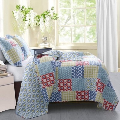 Greenland Home Fashions Kendall Pillow Sham – 100% Cotton, Multi-Pattern Patchwork, Reversible Design