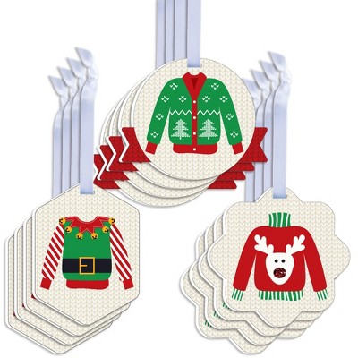 Big Dot of Happiness Ugly Sweater - Assorted Hanging Holiday and Christmas Party Favor Tags - Gift Tag Toppers - 12 Ct