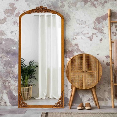 Lirago Arch Solid Wood Mirror Ornate Mirror Wall Mirror Retro Mirror with Carved Frame 64*21 Brown