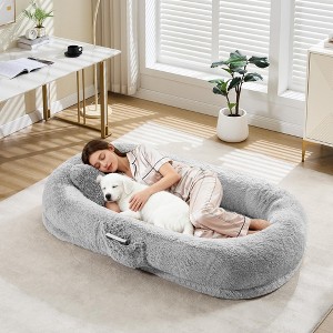 GustoWave 67'' Human Dog Bed for Adult & Pets, Removable Faux Fur Dogs Bed with Pillow, Handle, Side Pockets, Egg-Shaped Orthopedic Foam - 1 of 4