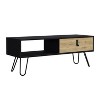 15inH rectangular white / macadamia coffee table, 4 vintage metal legs, 1 vertical divider for designer books, and 1 drawer for storing small things. - 2 of 4