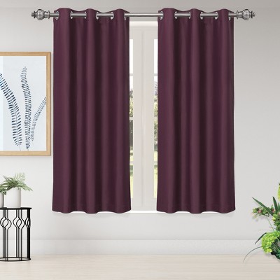 2 Pcs 42 x 63 Inch Solid Blockout Thermal Insulated Grommet Curtain Panels Burgundy - PiccoCasa