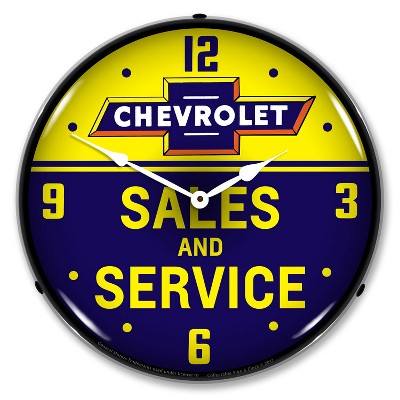 Collectable Sign & Clock | Chevrolet Bowtie Sales and Service LED Wall Clock Retro/Vintage, Lighted