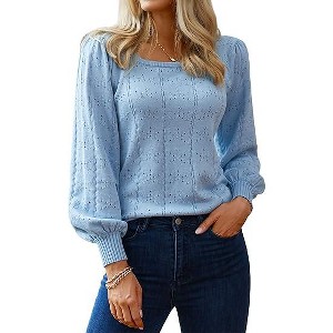 Zeagoo Sweaters for Women 2025 Fall Trendy Tops Casual Puff Sleeve Square Neck Cute Tunic Pullover Blouses - 1 of 4