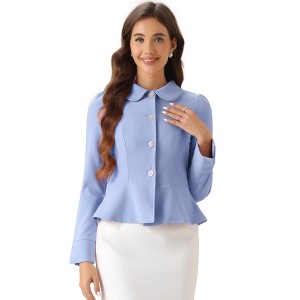 INSPIRE CHIC Women's Elegant Peter Pan Collar Long Sleeve Button Work Peplum Blazer - 1 of 4