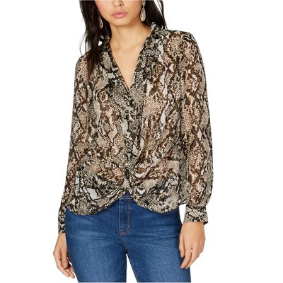 I.N.C International Concepts Womens Snake Print Knot Front Pullover Blouse, Black, Medium