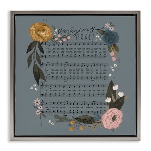 Stupell Industries Amazing Grace Floral Hymn Floating Frame Canvas Art - 1 of 4
