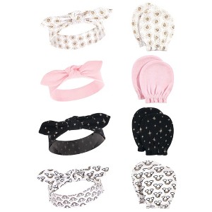 Hudson Baby Infant Girls Cotton Headband and Scratch Mitten Set, Sunshine, 0-6 Months - 1 of 2