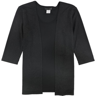 Lauren M. Petites Womens Mixed Media Pullover Blouse