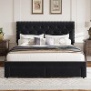 Homhougo Upholstered Queen Bed Frame with 2 Storage Drawers, Velvet Platform Bed Frame with Button Tufted Rivets Headboard - 3 of 4