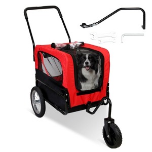 Munora 2-in-1 Pet Bike Trailer and Stroller with Canopy, Bicycle Cargo Wagon Trailer for Dogs and Cats, Red - 1 of 4