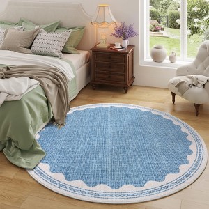 Modern Washable Area Rug for Living Room, Bordered Print Floor Rug with Non Slip Backing, Low Pile Stain Resistant Indoor Carpet for Bedroom - 1 of 4