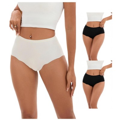 INSPIRE CHIC 3 Pcs Women's High-Waisted Full-Coverage Underwear Wave Trim No Trace Briefs