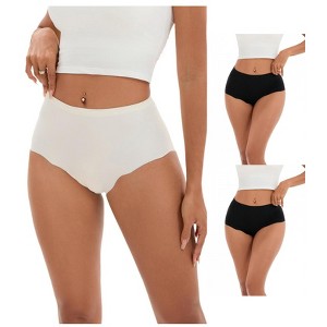 INSPIRE CHIC 3 Pcs Women's High-Waisted Full-Coverage Underwear Wave Trim No Trace Briefs - 1 of 4