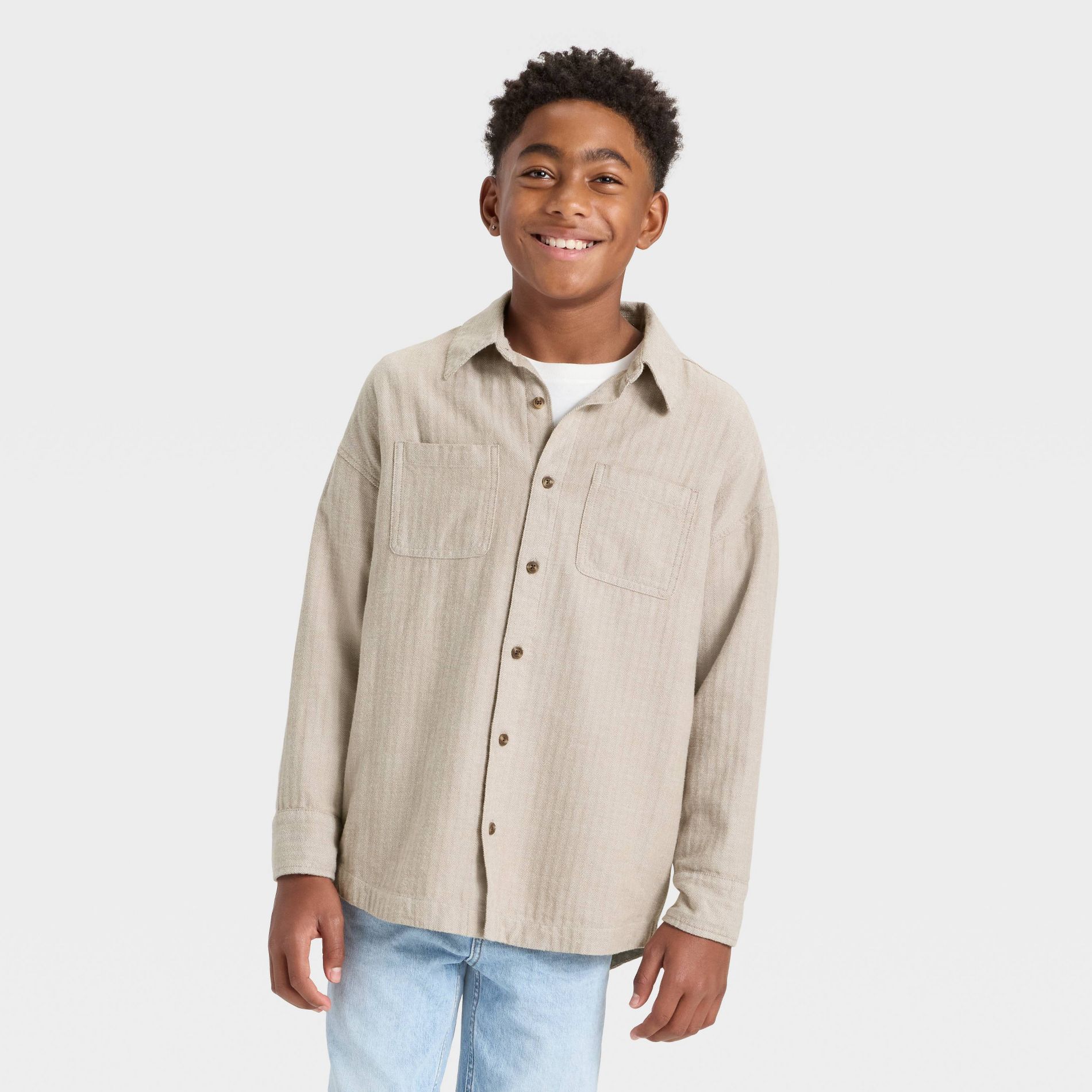 Boys' Long Sleeve Woven Button-Up Shirt - art class™