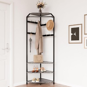 Corner Hall Tree with Shoe Bench, Entryway Coat Rack with 12 Double Hooks, Freestanding Storage Organizer for Home, Office, Bedroom, Mudroom - 1 of 4