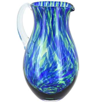 Blue Rose Polish Pottery Cobalt and Green Confetti Glass Pitcher