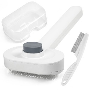 Prime Pets Cat Self Cleaning Slicker Brush, Shedding Brush for Pets Dog Kitten Bunny with Flea Comb and Storage Box - 1 of 4
