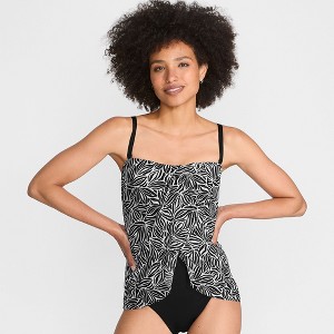 Lands' End Women's Chlorine Resistant Mesh Bandeau High Leg Fauxkini One Piece Swimsuit - 1 of 4