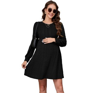 Coolmee Womens Maternity Sweater Dress Fall Casual Long Sleeve Ribbed Knit A-Line Sweater Dresses - 1 of 4