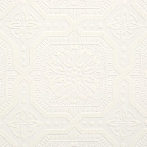 Bead Board White Paintable Prepasted Wallpaper : Target