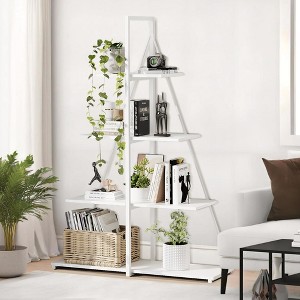 4 Tier Ladder Bookshelf, A-Shaped Bookcase with Metal Frame, Ladder Book Shelf Display Storage Shelves - 1 of 4